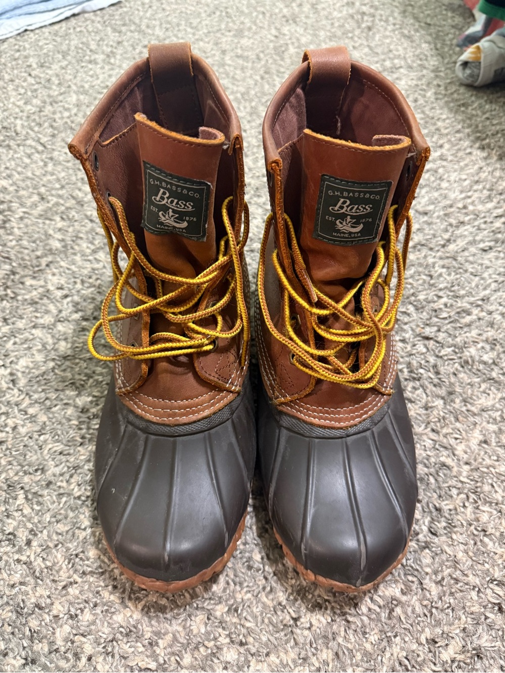 Bass Two-Tone Brown Waterproof Duck Boots with Yellow Laces